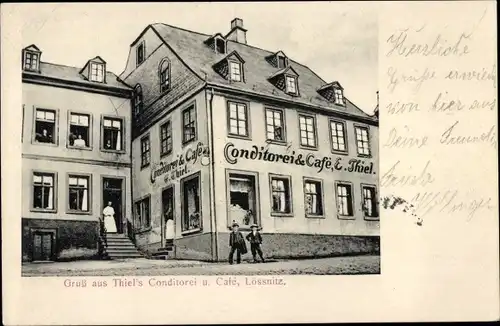 Ak Lößnitz im Erzgebirge Sachsen, Konditorei und Café, Inh. E. Thiel
