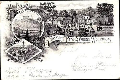 Litho Wolkenburg an der Mulde Limbach Oberfrohna Sachsen, Park-Restaurant, Schloss