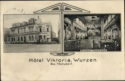Jugendstil Ak Wurzen in Sachsen, Hotel Viktoria, Großer Theatersaal