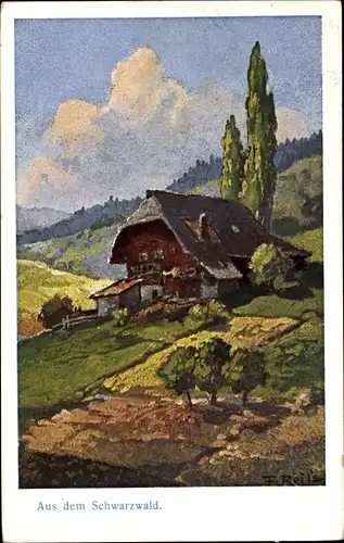 Künstler Ak Reiss, Fritz, Landschaft im Schwarzwald, Wohnhaus, Wolken