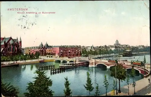 Ak Amsterdam Nordholland Niederlande, Nieuwe Amstebrug, Buitenamstel