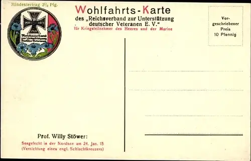 Künstler Ak Stöwer, W., Vernichtung eines englischen Schlachtkreuzers, Schlacht in der Nordsee 1915