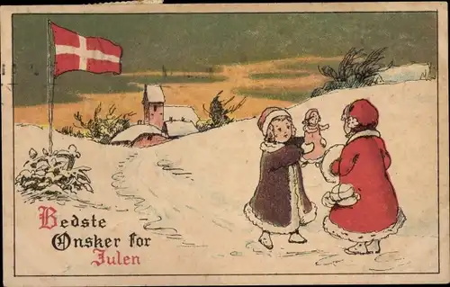 Ak Glückwunsch, Kinder, Puppe, Dänische Fahne