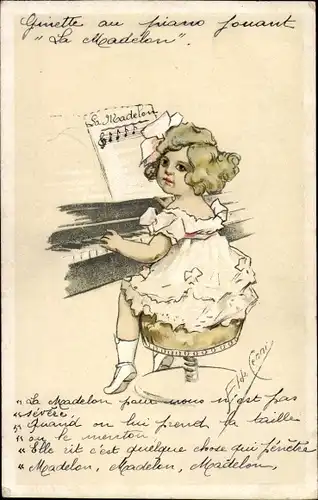 Künstler Ak Cenni, E., Mädchen spielt Klavier, Noten, Musikinstrument