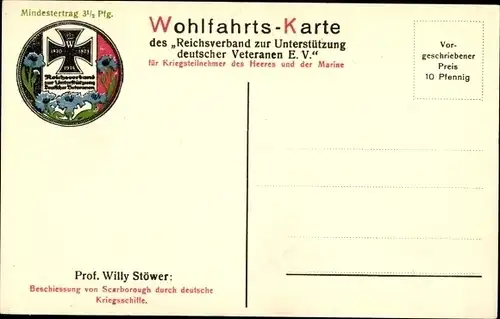 Künstler Ak Stöwer, Willy, Beschießung von Scarbourough, Deutsche Kriegsschiffe, I. WK