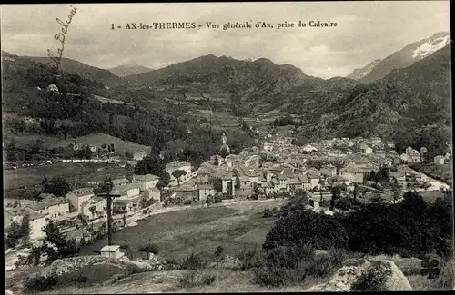 Postkarte Ax les Thermes Ariège, Gesamtansicht, aufgenommen von Calvaire