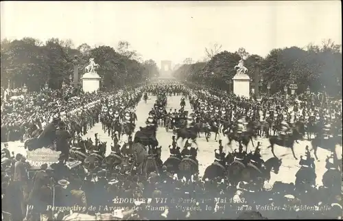 Postkarte Paris, Edouard VII., Mai 1903, Avenue des Champs-Élysées