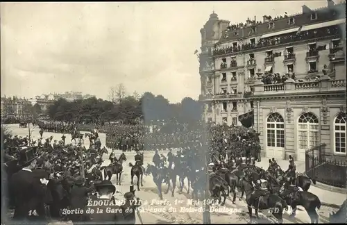 Ak Paris, Edouard VII, 1. Mai 1903, Ausfahrt aus dem Gare de Avenue du Bois de Boulogne