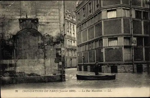Ak Paris, Hochwasser Januar 1910, Rue Massillon