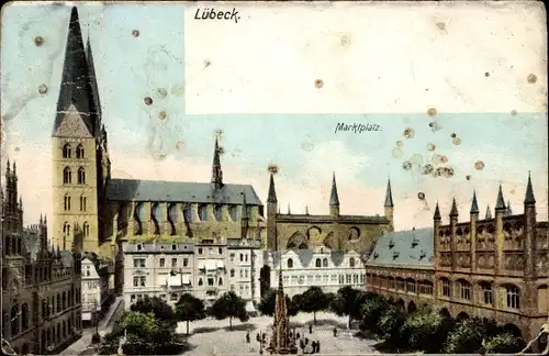 Ak Lübeck, Marktplatz, Rathaus, Marienkirche