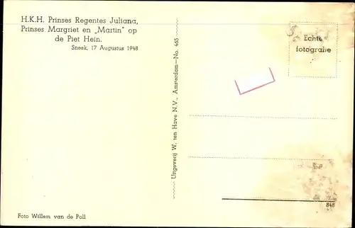 Ak Juliana der Niederlande, Prinzessin Margriet, Yacht Piet Hein, Sneek 1948