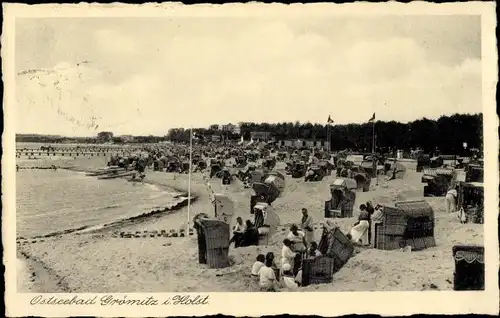 Ak Ostseebad Grömitz in Holstein, Strand, Strandkörbe