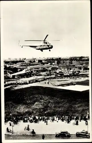 Ak Rotterdam Südholland Niederlande, Heliport, Hubschrauber über dem Landeplatz, Zuschauer