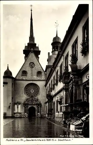 Ak Koblenz am Rhein, Jesuitenkirche mit Stadthaus