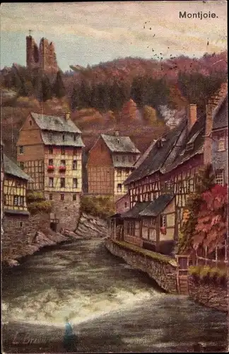 Künstler Ak Braun, L., Monschau Montjoie in der Eifel, an der Rur, Ruine Haller