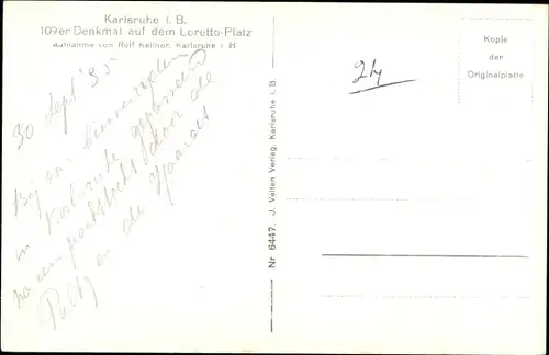 Ak Karlsruhe in Baden, 109er Denkmal, Straßenpartie