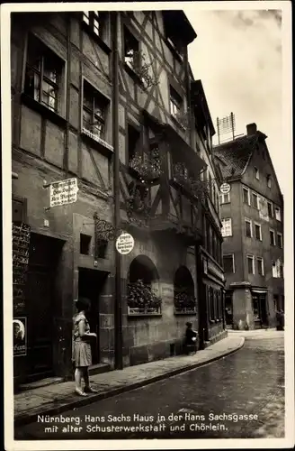 Ak Nürnberg in Mittelfranken, Hans Sachs Haus, Hans Sachsgasse, alte Schusterwerkstatt, Chörlein
