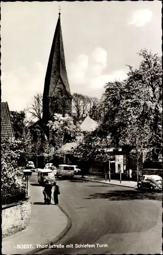 Ak Soest in Westfalen, Thomästraße, Schiefer Turm