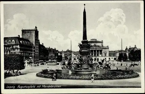 Ak Leipzig in Sachsen, Augustplatz, Mendelbrunnen