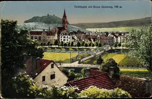 Ak Tuttlingen an der Donau Württemberg, Ortsansicht, Ruine Honburg, Brücke