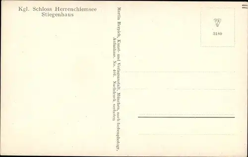 Ak Herrenchiemsee Herreninsel Chiemsee Oberbayern, Kgl. Schloss, Stiegenhaus, Kronleuchter