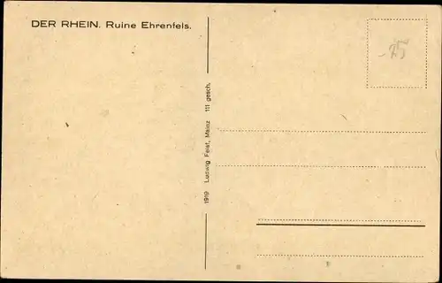 Ak Rüdesheim am Rhein, Ehrenfels, Ruine