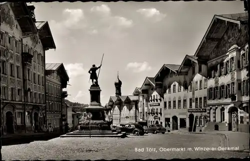 Ak Bad Tölz in Oberbayern, Obermarkt, Winzerer-Denkmal