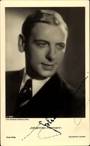 Ak Schauspieler Johannes Riemann, Portrait, Ross Verlag, Autogramm