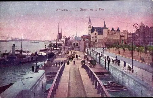 Ak Antwerpen Antwerpen Flandern, Le Steen und der Hafen