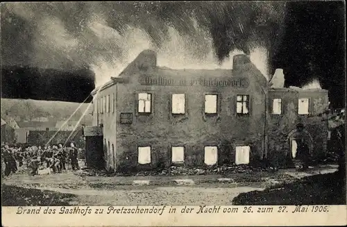 Ak Pretzschendorf Klingenberg im Erzgebirge, Brand des Gasthofs, 1906