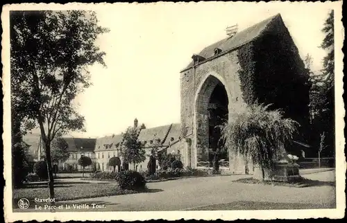 Ak Stavelot Wallonien Lüttich, Park und Alter Turm