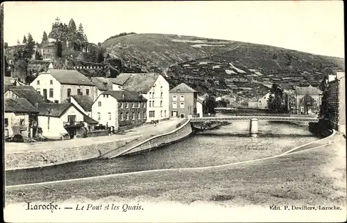 Ak La Roche en Ardenne Wallonien Luxemburg, Die Brücke und die Kais