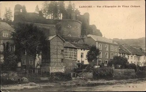 Ak La Roche en Ardenne Wallonien Luxemburg, Gesamtansicht des Alten Schlosses