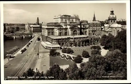 Ak Stockholm Schweden, Kungl. Teatern och Jakobs kyrka