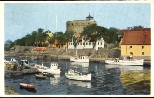 Ak Christiansø Bornholm Dänemark, Wasserpartie, Boote, Turm