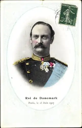 Passepartout Ak Friedrich VIII, König von Dänemark, Portrait, Staatsbesuch Paris 15 Juni 1907