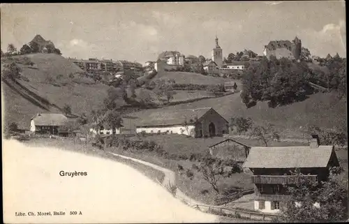 Ak Gruyères Kanton Freiburg Schweiz, Teilansicht, Schloss