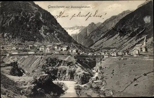 Ak Göschenen Goeschenen Kanton Uri, Gesamtansicht mit Dammagletscher