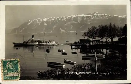 Ak Ouchy Lausanne Kanton Waadt, Hafenblick, Dampfer am Anleger