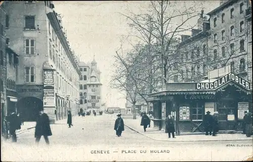 Ak Genf Schweiz, Vue générale de la Place du Molard, Chocolat Tobler