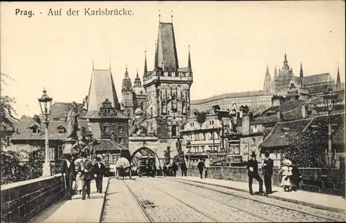 Ak Praha Prag Tschechien, Partie auf der Karlsbrücke