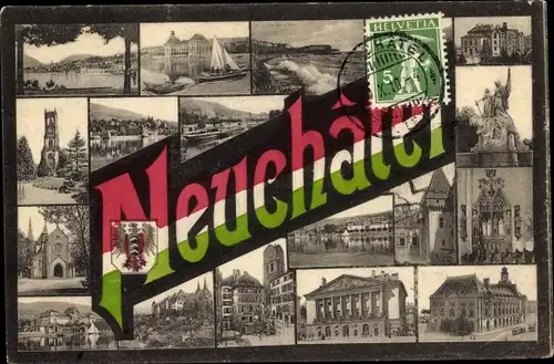 Ak Neuchâtel Neuenburg Stadt, Sehenswürdigkeiten, Denkmal, Kirche, Theater