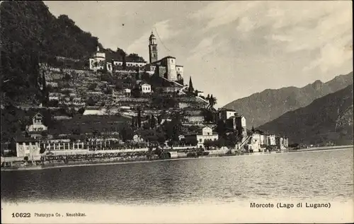 Ak Morcote Lago di Lugano Kanton Tessin, Stadt vom Meer aus gesehen