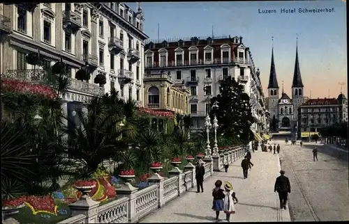 Ak Luzern Stadt Schweiz, Promenade vor dem Hotel Schweizerhof