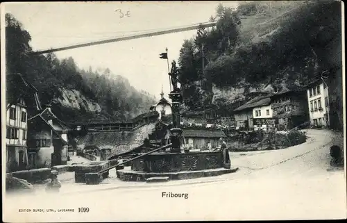 Ak Fribourg Freiburg Stadt Schweiz, Blick auf den Brunnen
