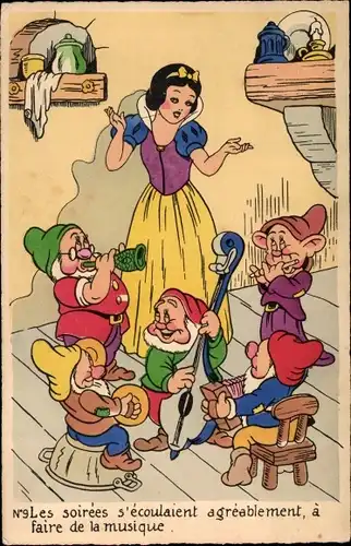 Künstler Ak Walt Disney, Schneewittchen, Snow White, Zwerge, Comic