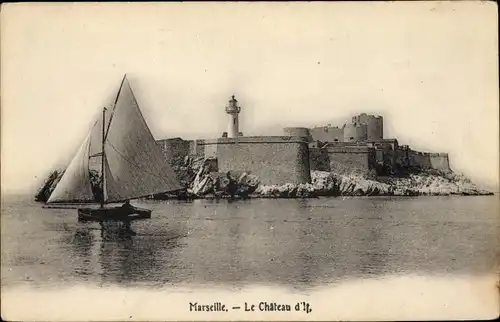 Ak Marseille Bouches du Rhône, Château d'If, Schloss, Segelboot, Leuchtturm