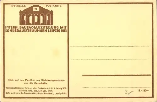 Ak Leipzig, Internat. Baufachausstellung 1913, Pavillon des Stahlwerksverbands, Betonhalle