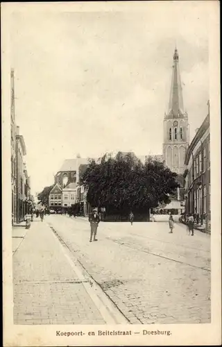 Ak Doesburg Gelderland, Koepoort und Beitelstraat, Kirche