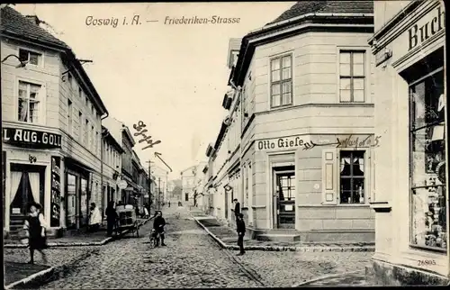 Ak Coswig in Anhalt, Friederikenstraße, Geschäft Otto Giese, Aug. Goll, Buchhandlung